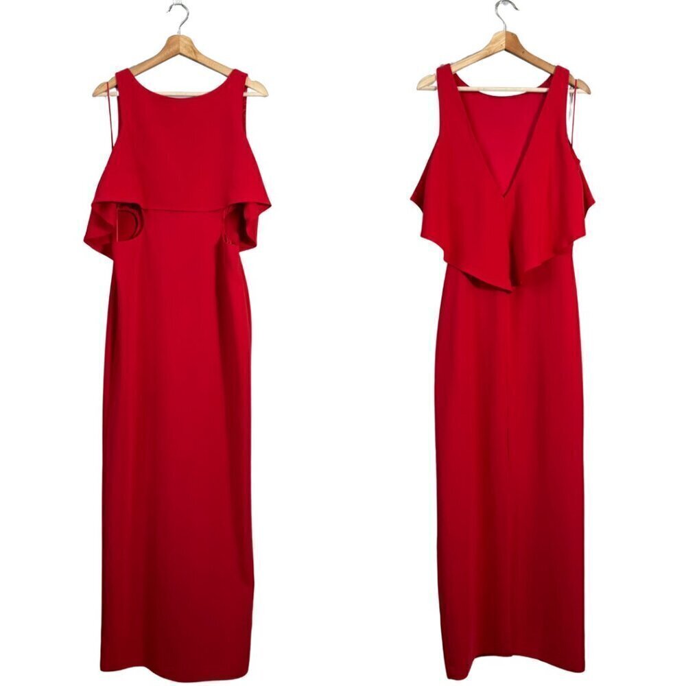 Badgley Mishcka Belle Cut Out Formal Maxi Dress Womens 6 Red Slit Cocktail Party